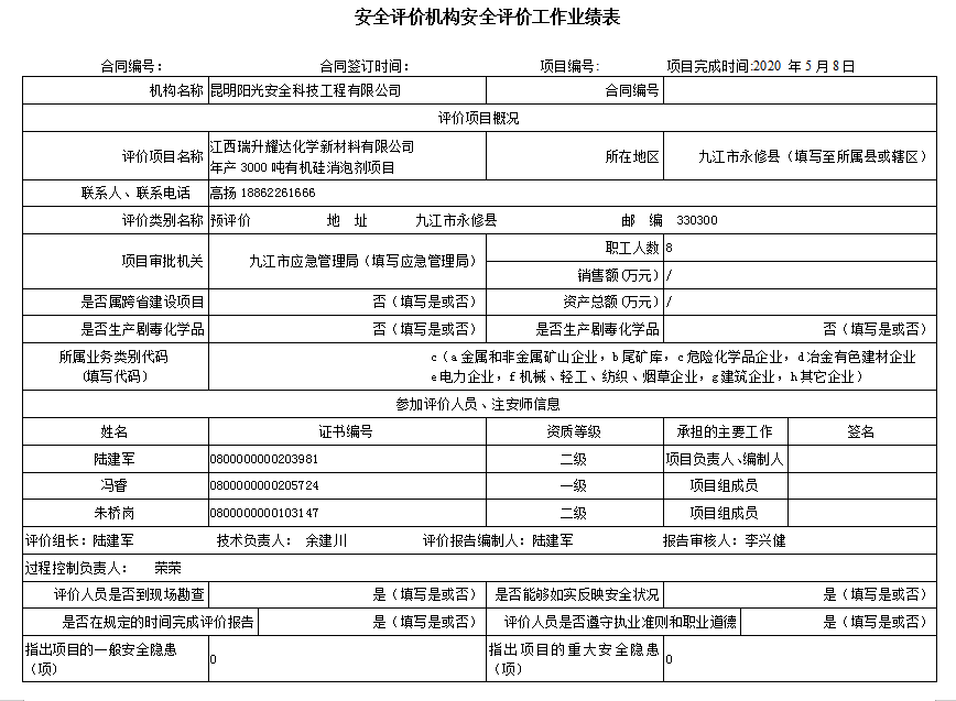 江西瑞升耀达化学新材料有限公司 年产3000吨有机硅消泡剂项目