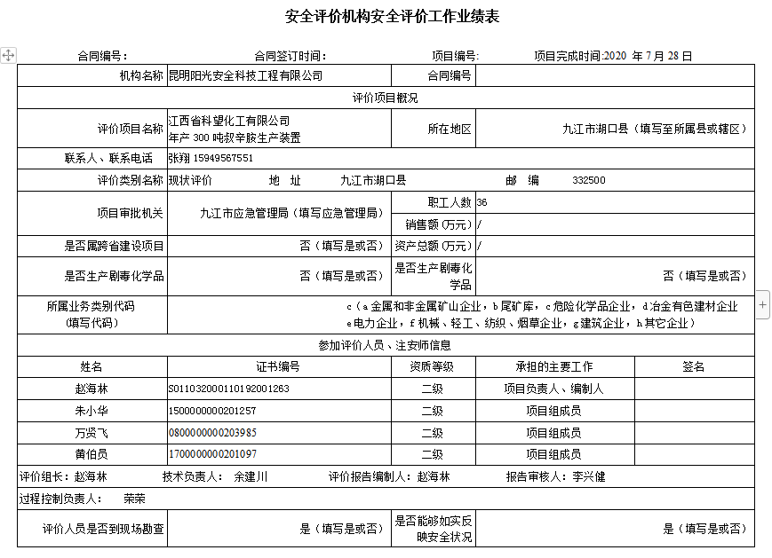 江西省科望化工有限公司 年产300吨叔辛胺生产装置项目