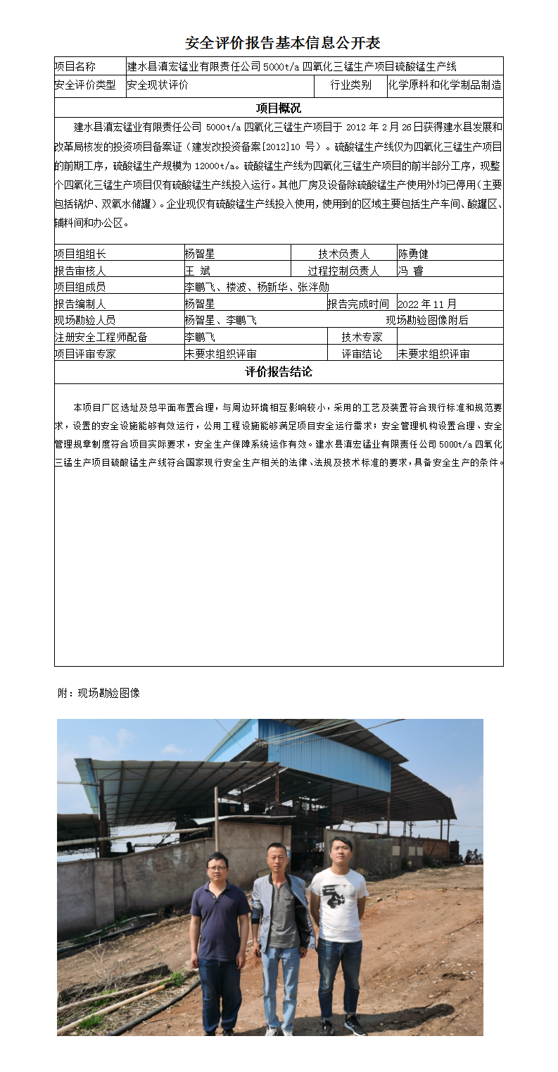 建水县滇宏锰业安全评价报告基本信息公开表