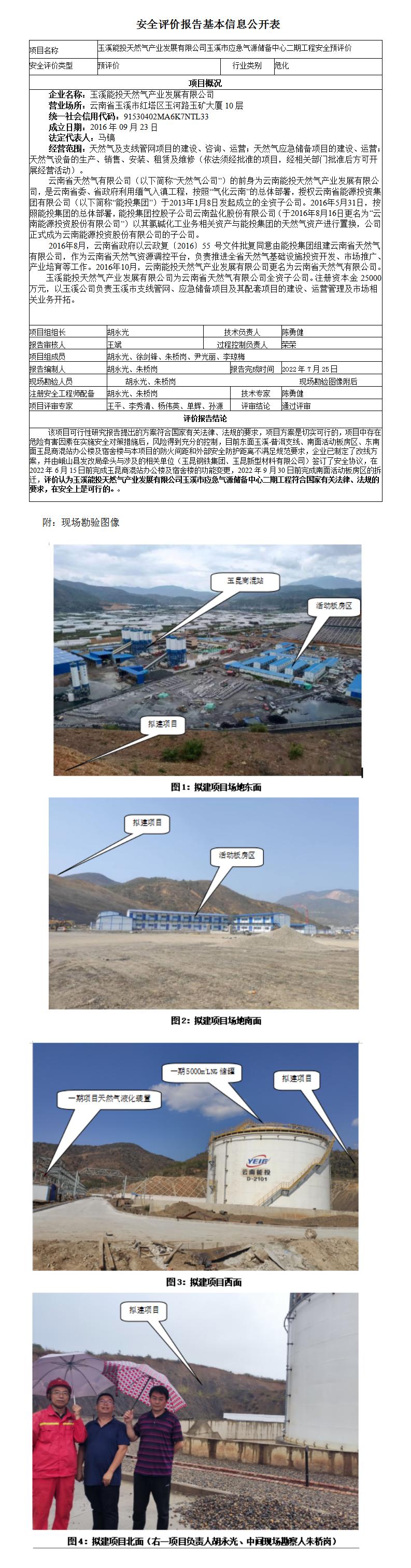 安全评价报告基本信息公开表（玉溪储备库）