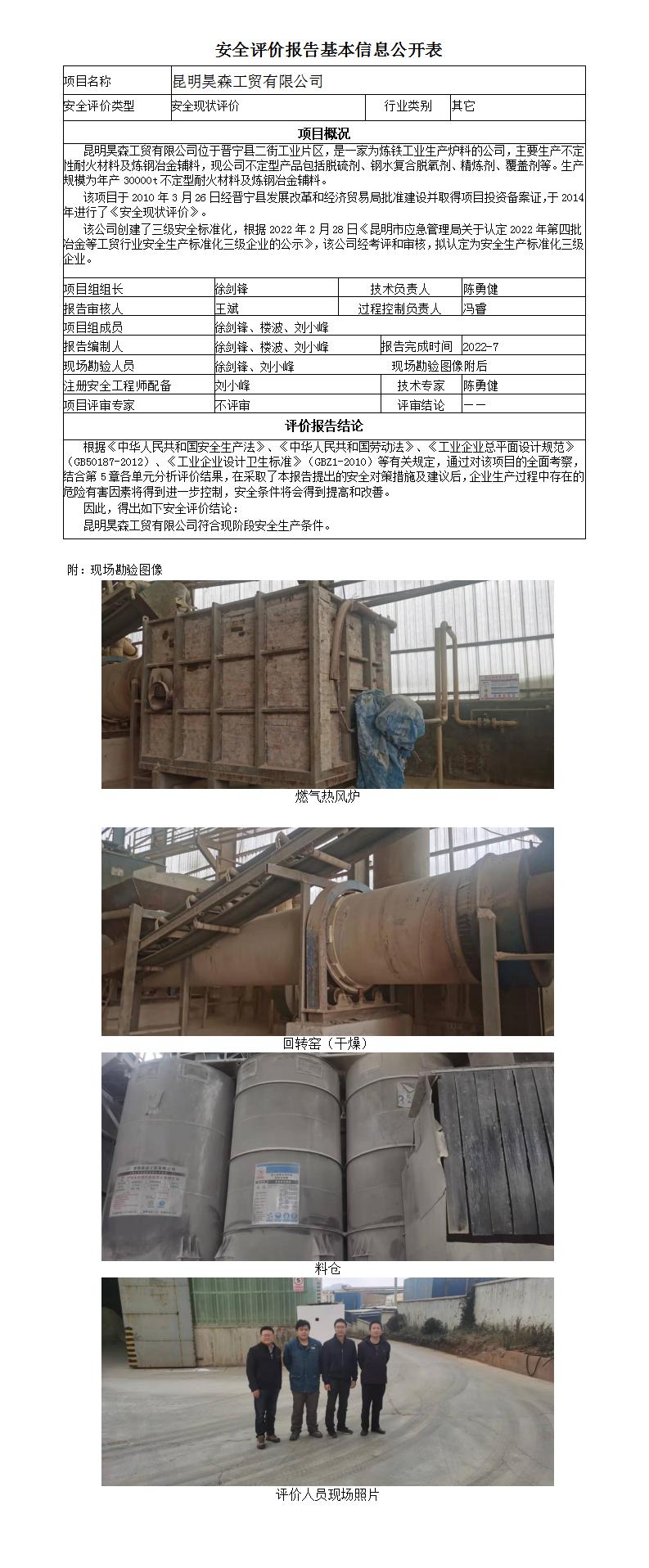 昊森安全评价报告基本信息公开表