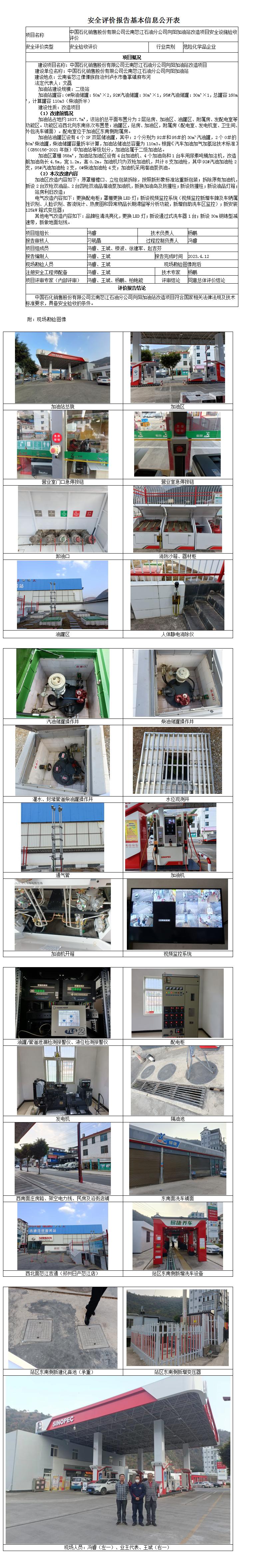 安全验收评价基本信息公开表向阳加油站