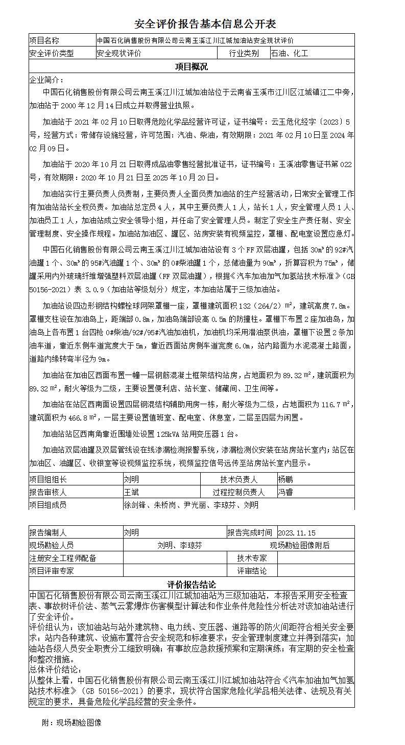 安全评价报告基本信息公开表江川江城