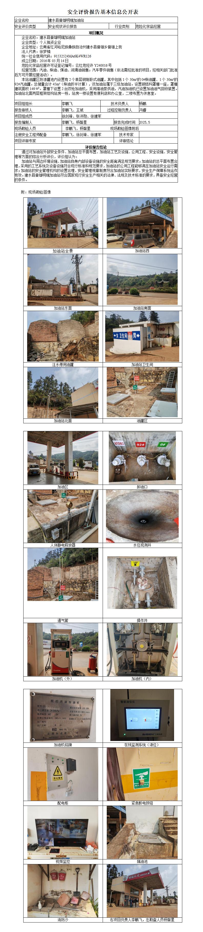 基本信息公开表（建水普雄明瑞加油站）