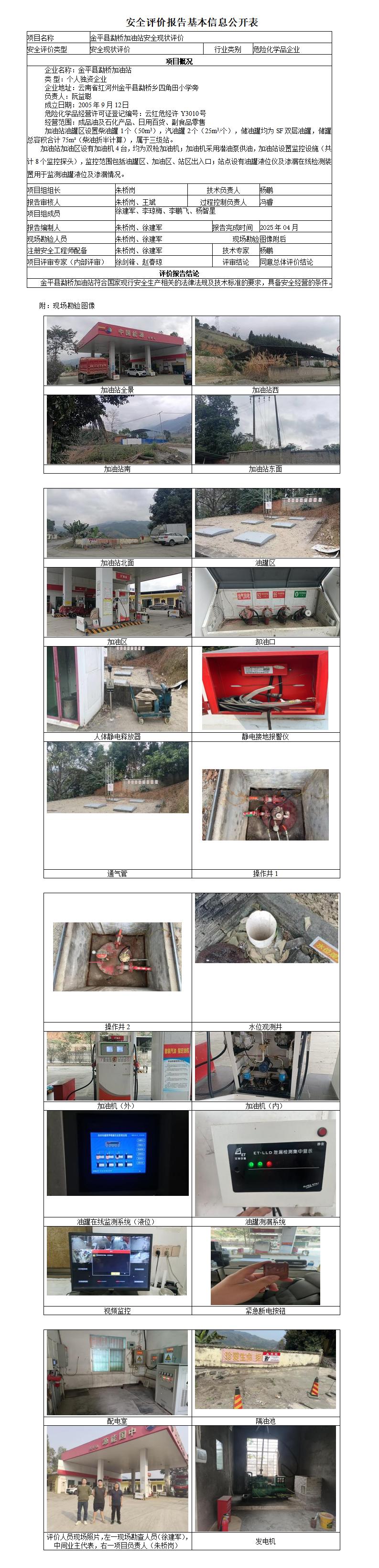 安全现状评价基本信息公开表金平县勐桥加油站现状