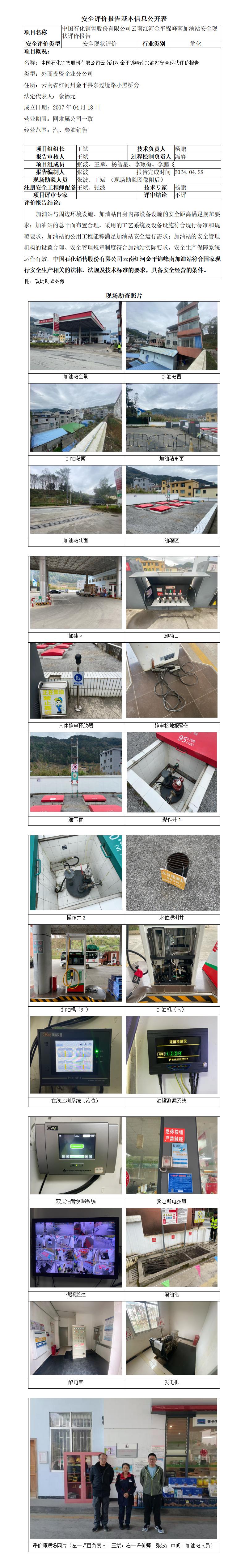 中石化云南红河金平锦峰北加油站安全现状评价报告--基本信息公开表2025年12月