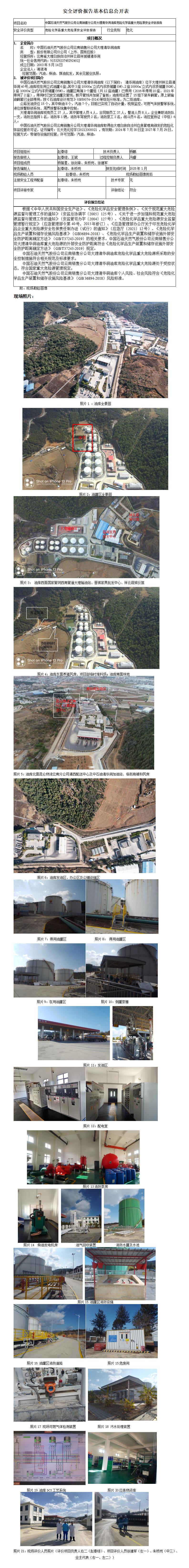 安全评价报告基本信息公开表（清华洞油库评估）