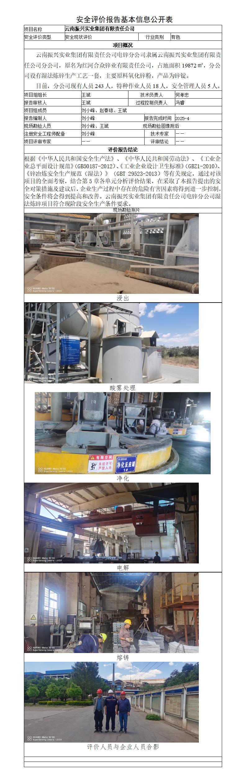 云南振兴实业集团有限责任公司安全评价报告基本信息公开表